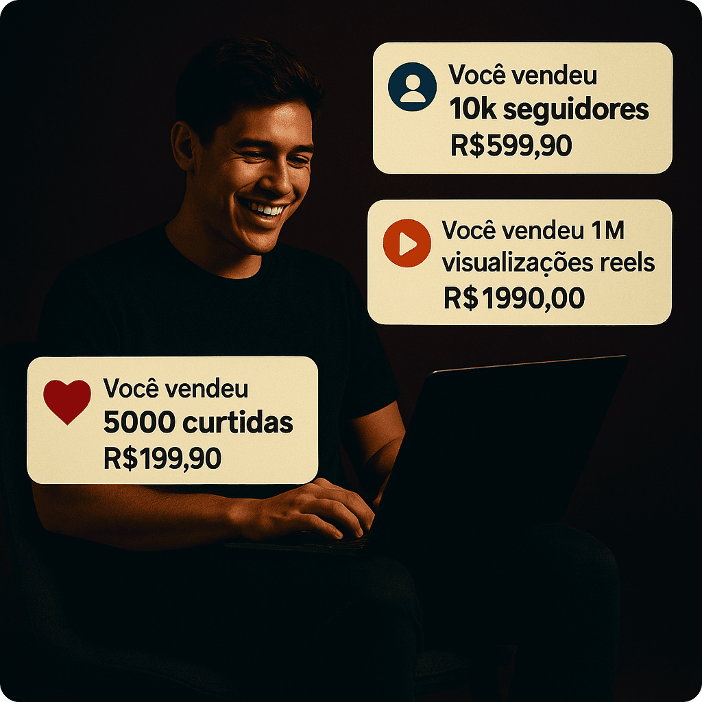 Jovem sorridente por receber várias vendas usando o checkout otimizada da smmloja